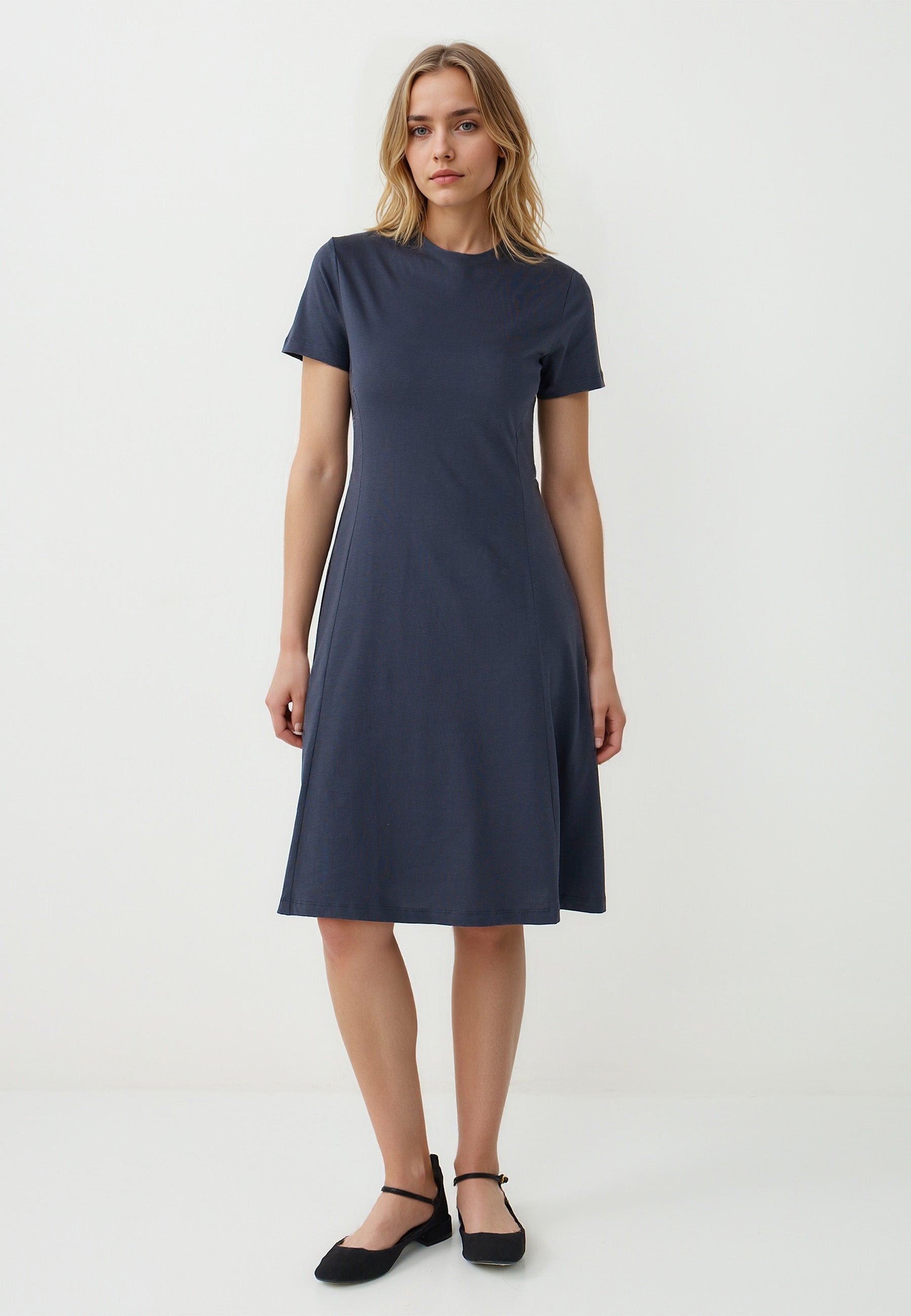 Slim Fit Off-the-shoulder Knitted Dark Blue Dress