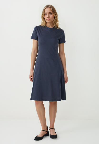 Slim Fit Off-the-shoulder Knitted Dark Blue Dress