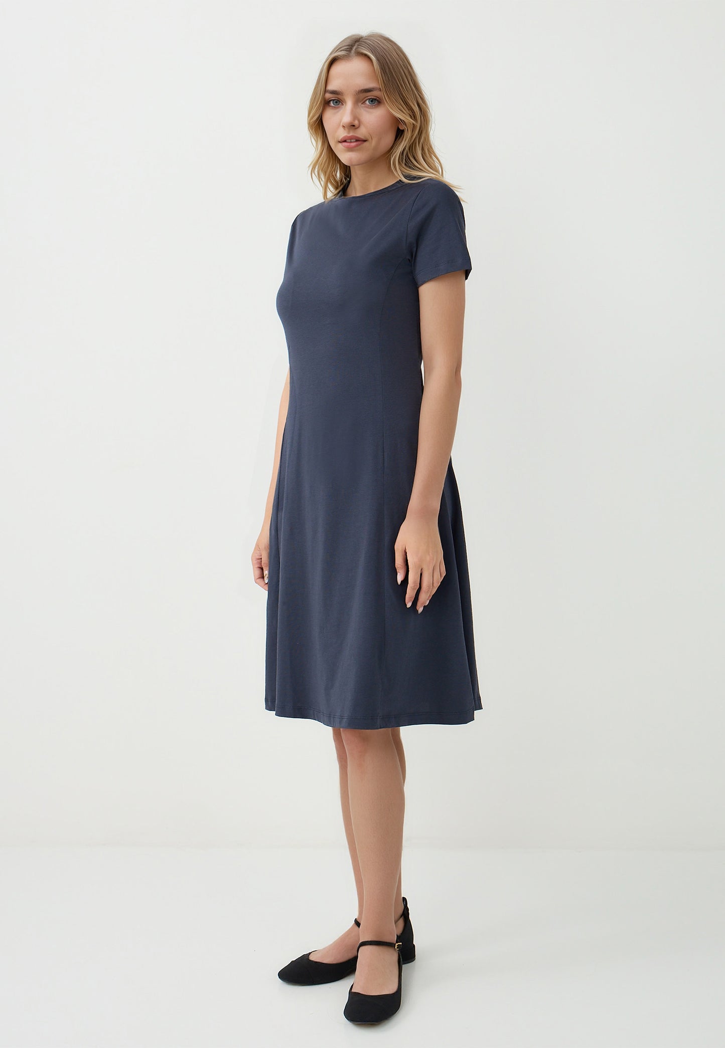 Slim Fit Off-the-shoulder Knitted Dark Blue Dress