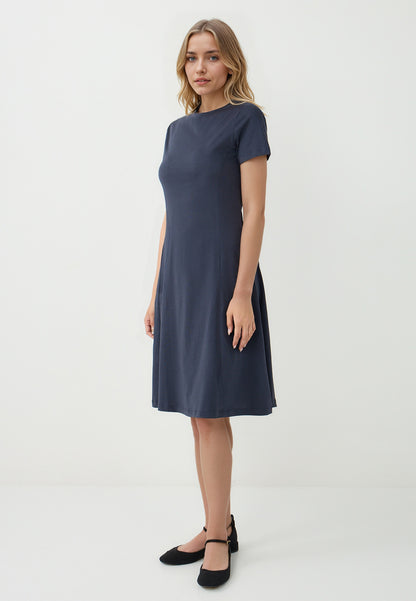Slim Fit Off-the-shoulder Knitted Dark Blue Dress