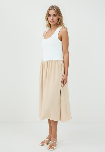 Regular Fit Scoop Neck Beige Knitted Dress
