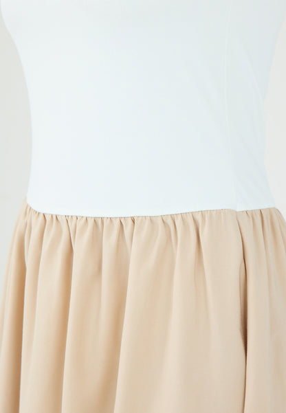 Regular Fit Scoop Neck Beige Knitted Dress