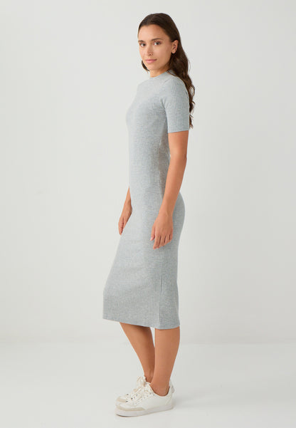 Regular Fit Crew neck Knitted Grey Dress