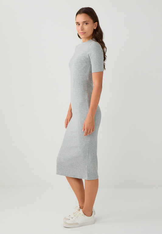 Regular Fit Crew neck Knitted Grey Dress
