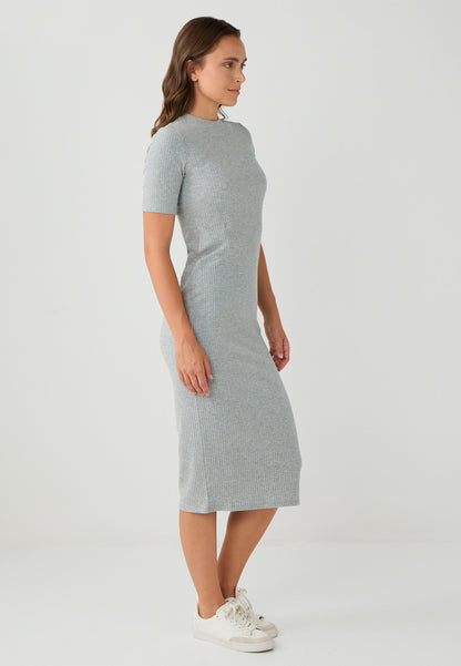 Regular Fit Crew neck Knitted Grey Dress