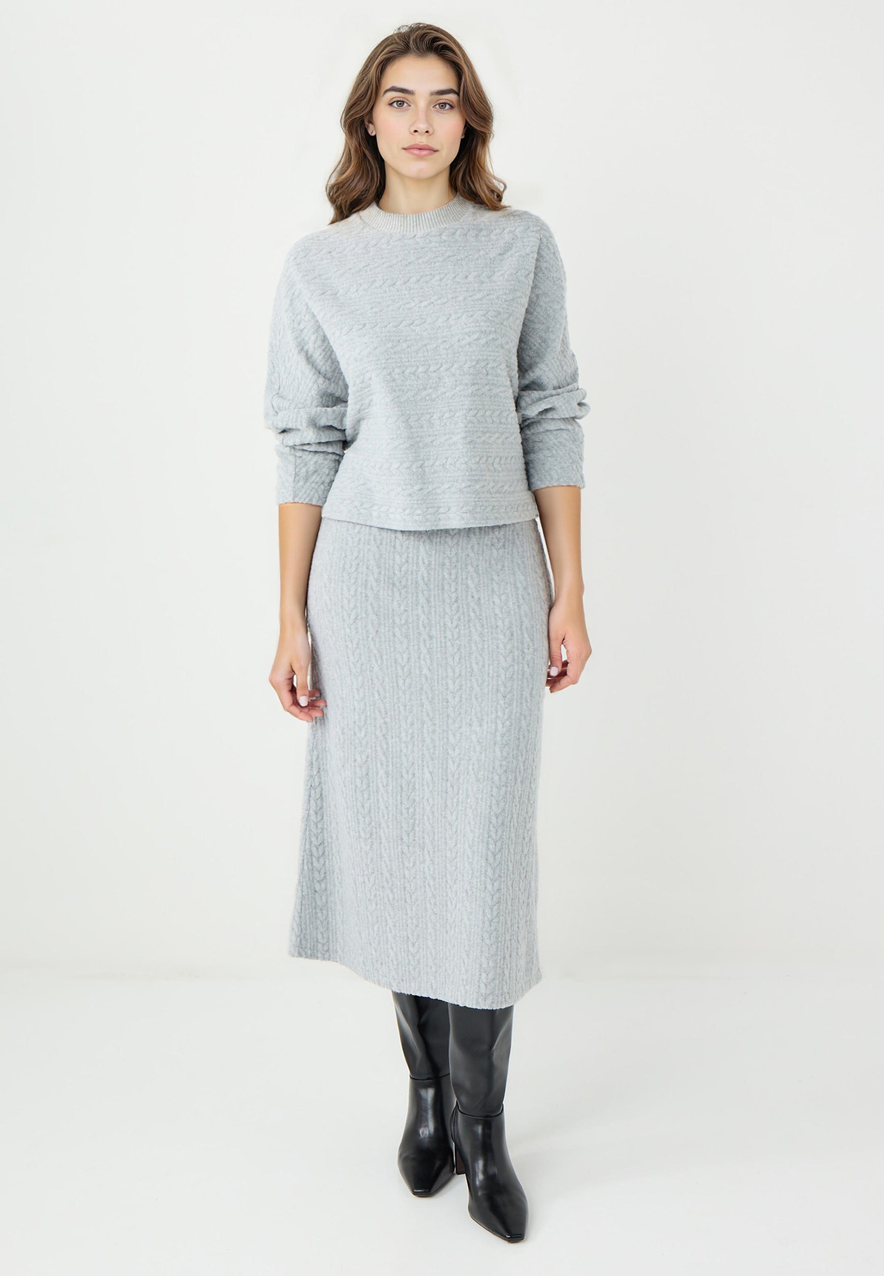 Regular Waist Hair Braid Pattern Soft Textured Midi Skirt