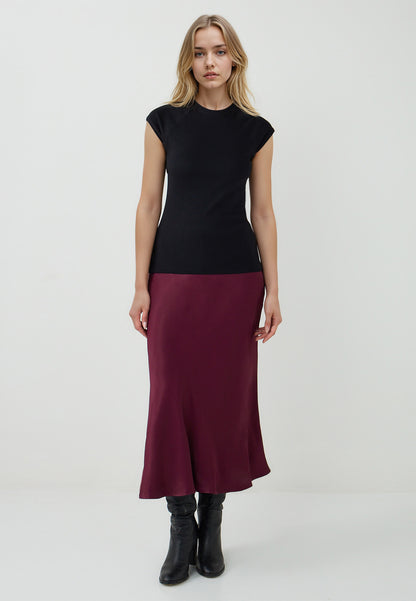 Slim Fit Woven Burgundy Skirt
