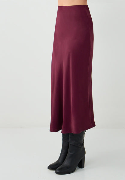 Slim Fit Woven Burgundy Skirt