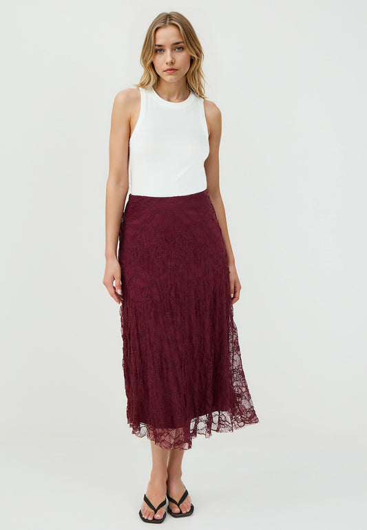 Regular Fit Burgundy Knitted Skirt