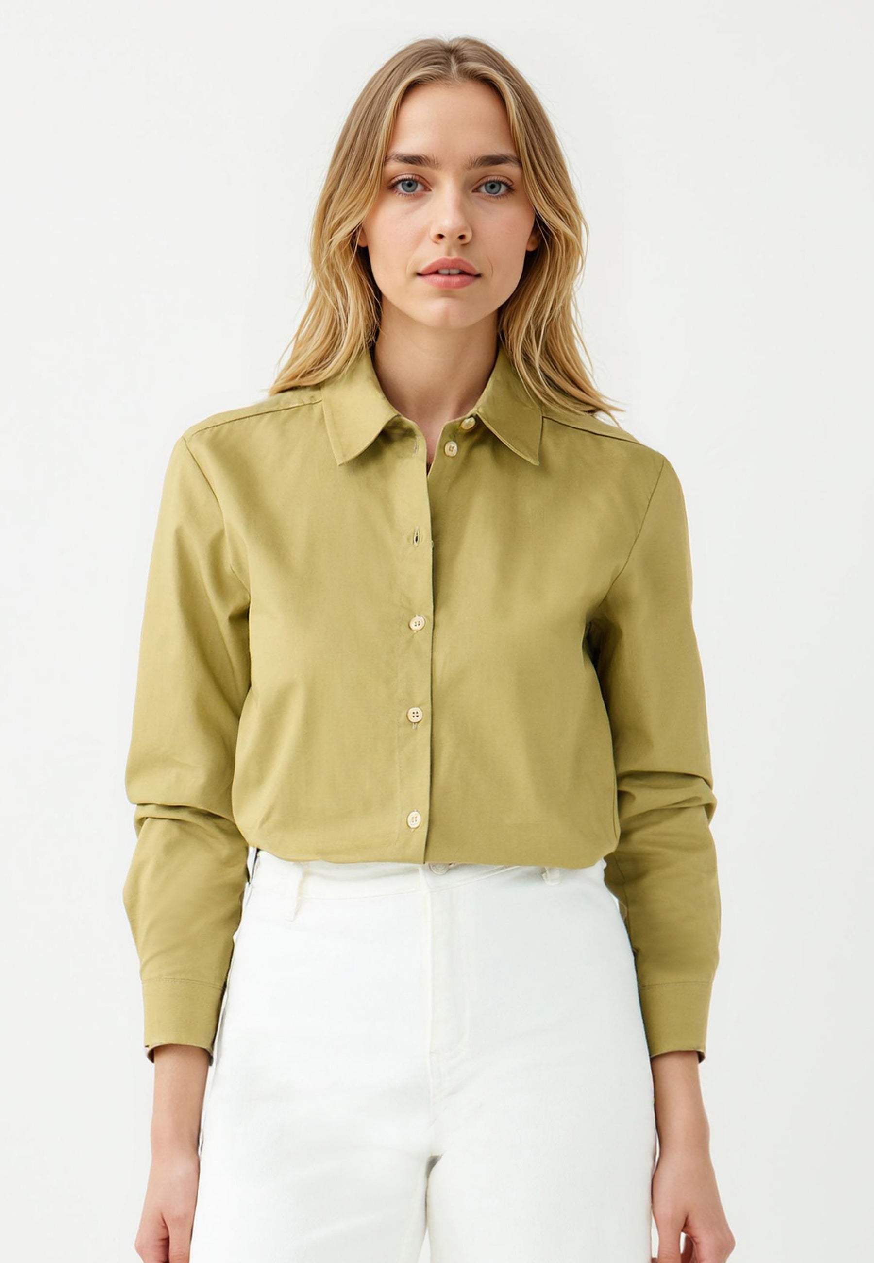 Straight Cut Long Sleeve Woven Shirt