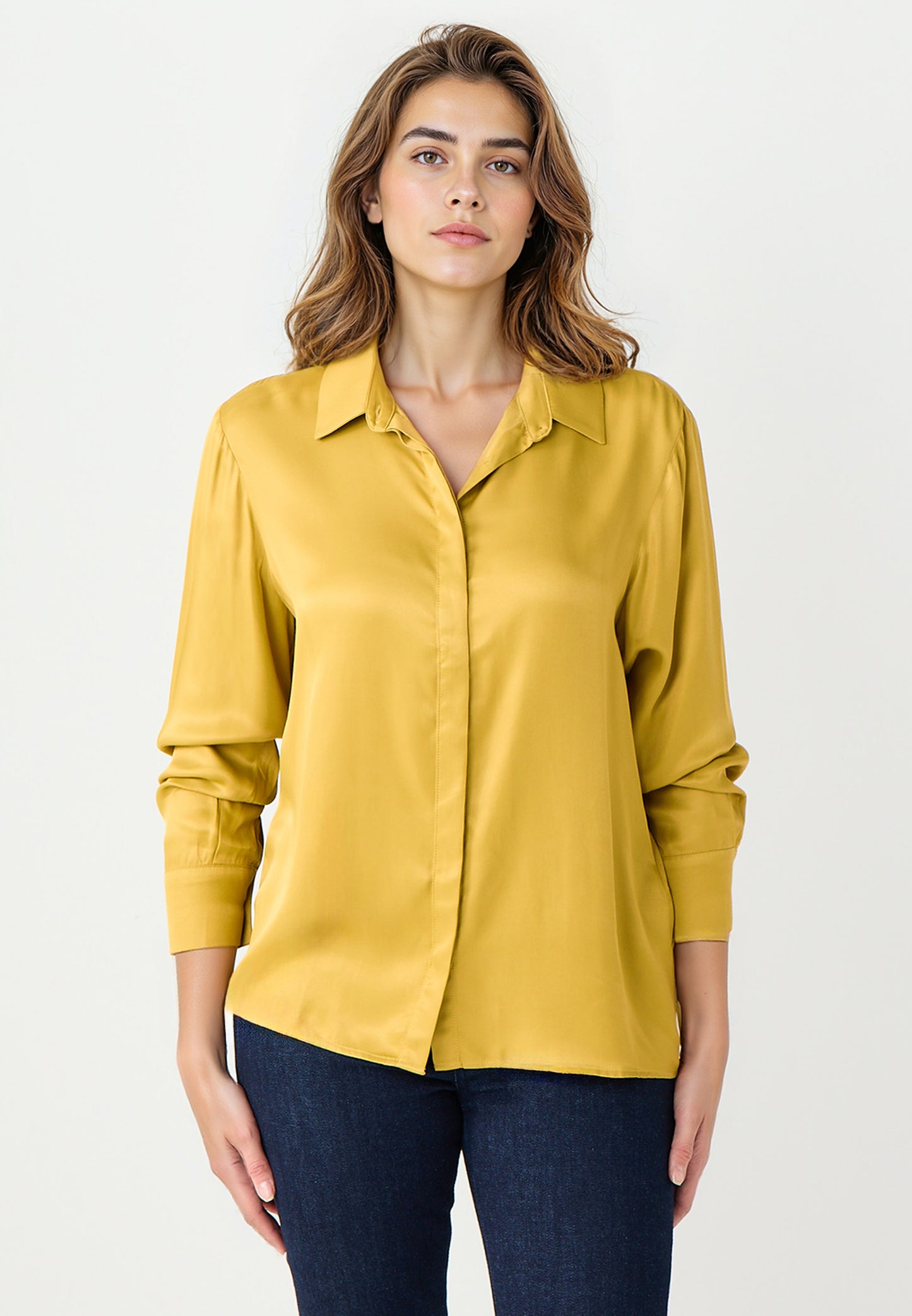 Relaxed Fit Long Sleeve Satin Shirt