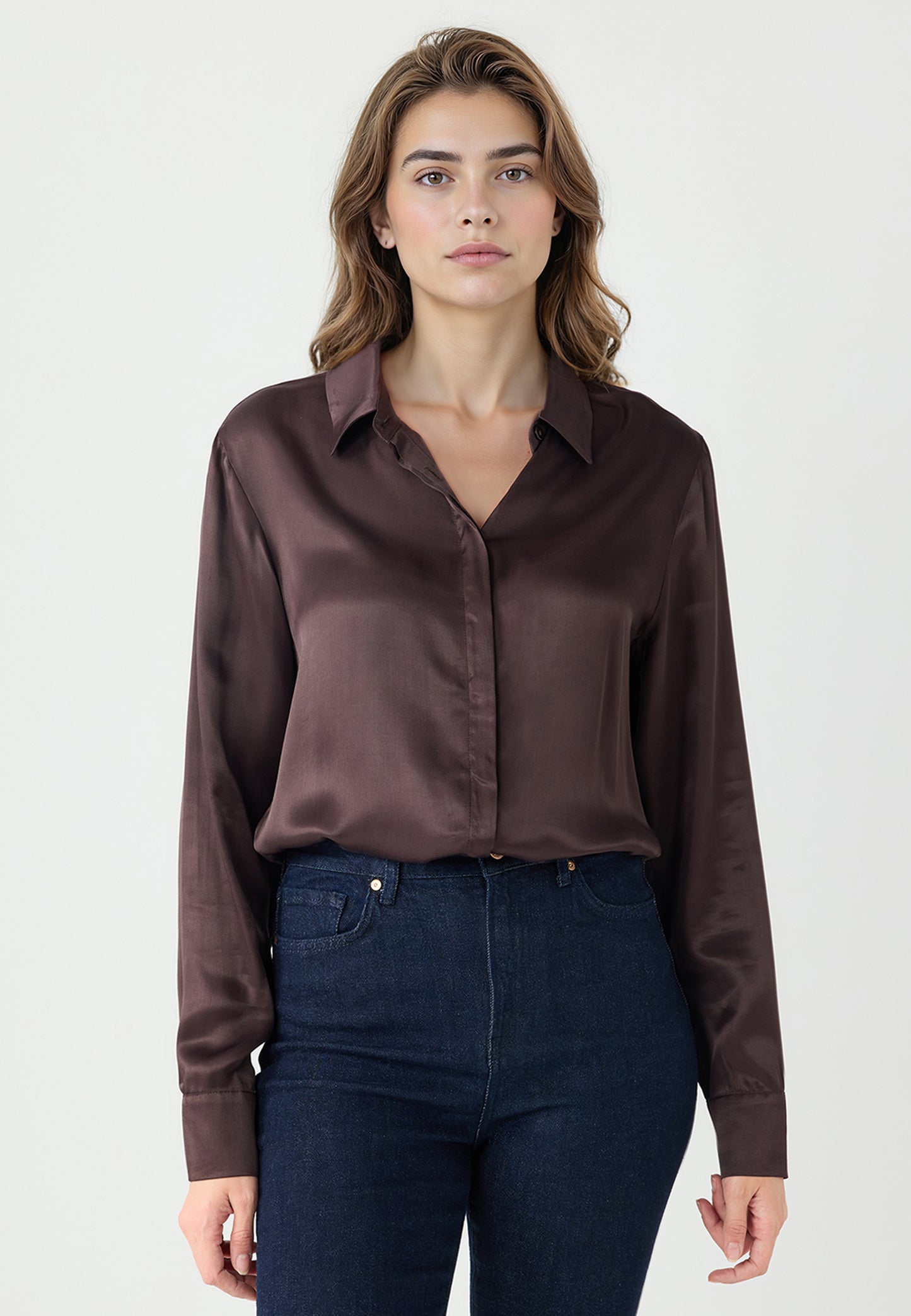 Relaxed Fit Long Sleeve Satin Shirt