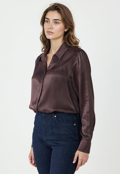 Relaxed Fit Long Sleeve Satin Shirt