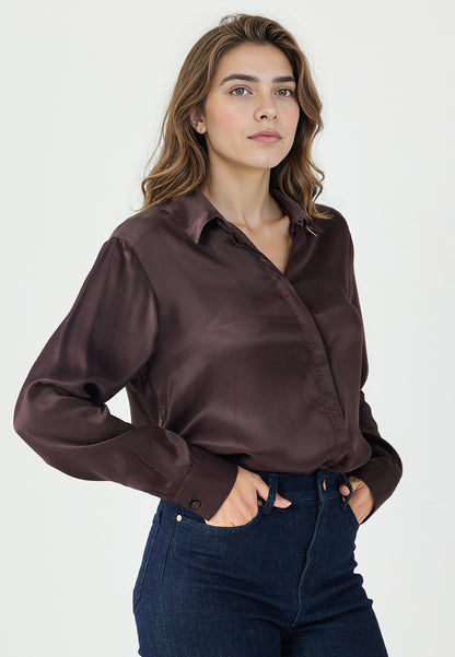 Relaxed Fit Long Sleeve Satin Shirt