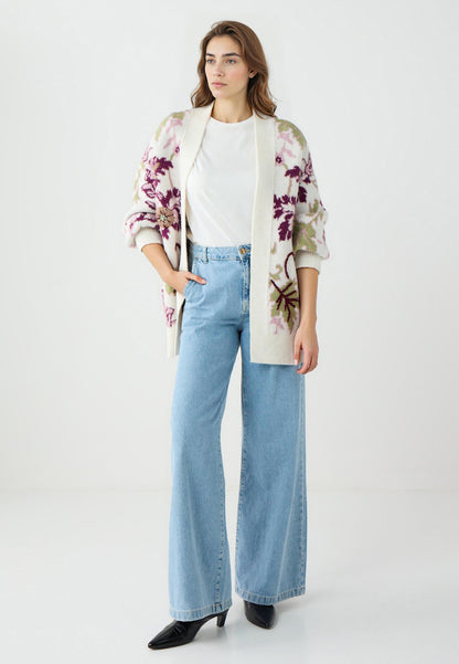 Loose fit Ecru Long Sleeve Tricot Cardigan