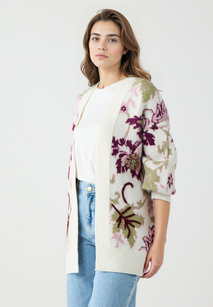 Loose fit Ecru Long Sleeve Tricot Cardigan