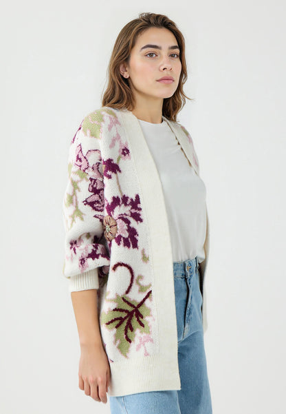 Loose fit Ecru Long Sleeve Tricot Cardigan