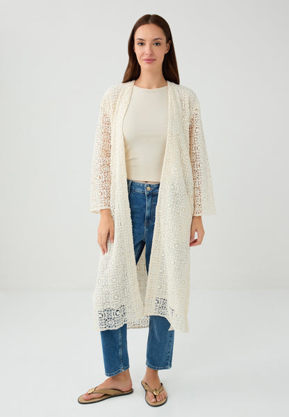 Regular Fit Woven White Cardigan