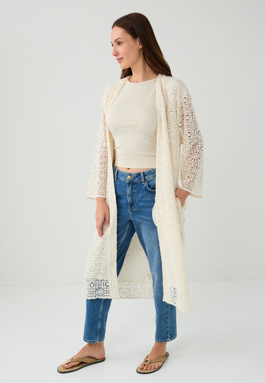 Regular Fit Woven White Cardigan