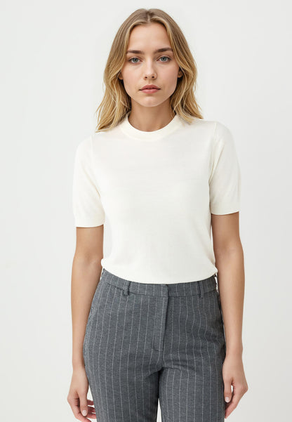 Round Neck Short-Sleeved Wool-Blend Knit Sweater