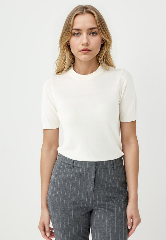 Round Neck Short-Sleeved Wool-Blend Knit Sweater