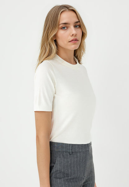 Round Neck Short-Sleeved Wool-Blend Knit Sweater