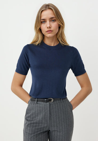 Round Neck Short-Sleeved Wool-Blend Knit Sweater