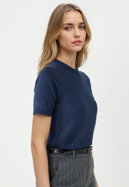 Round Neck Short-Sleeved Wool-Blend Knit Sweater