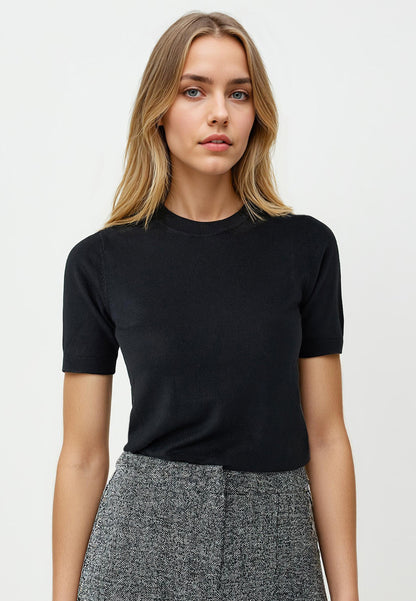 Round Neck Short-Sleeved Wool-Blend Knit Sweater