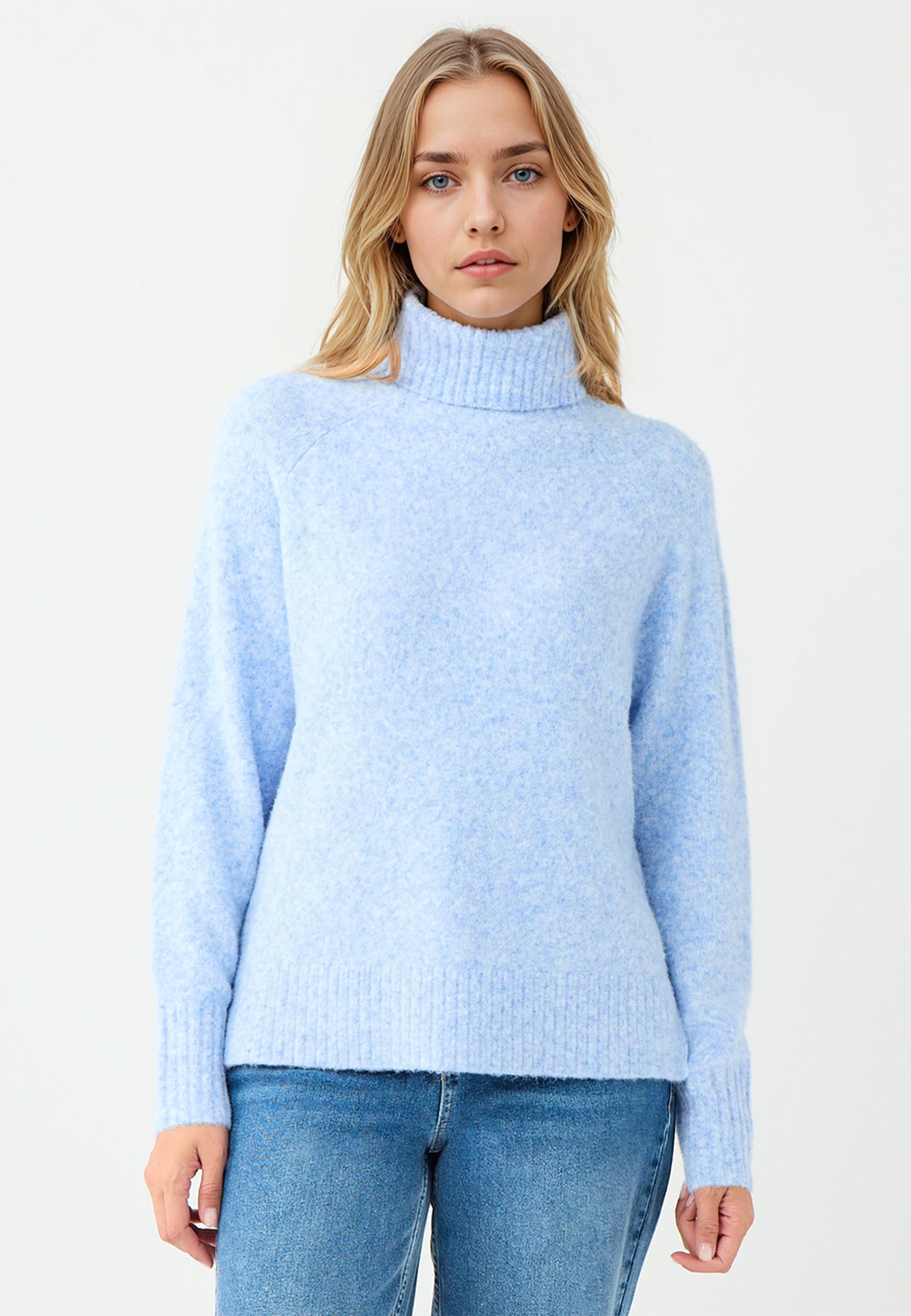Regular Fit Polo Neck Light Blue Tricot Pullover