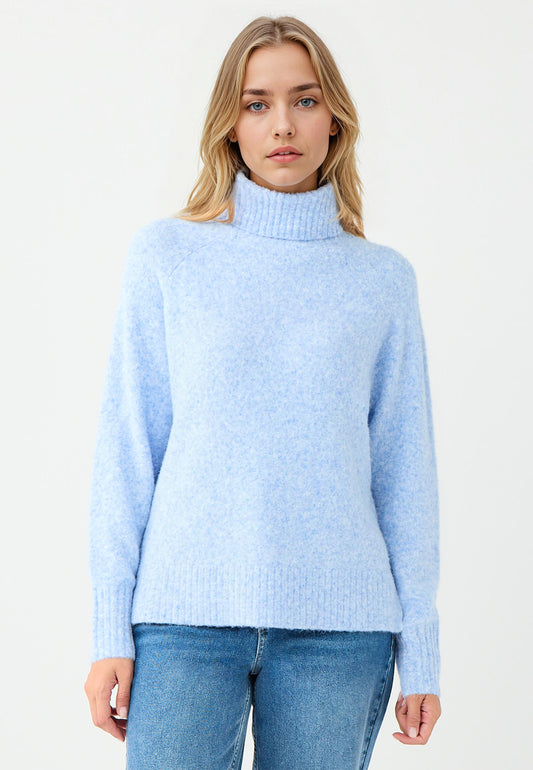 Regular Fit Polo Neck Light Blue Tricot Pullover