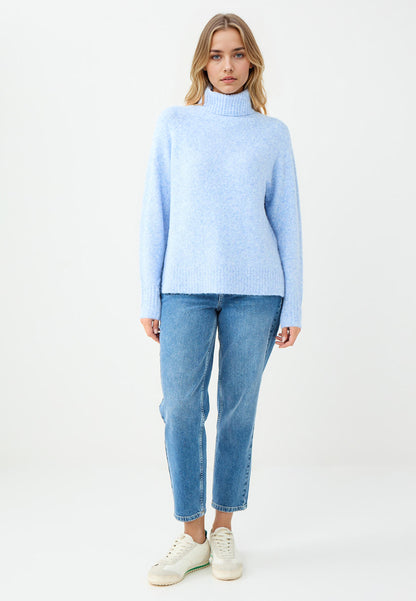 Regular Fit Polo Neck Light Blue Tricot Pullover