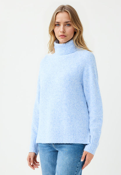 Regular Fit Polo Neck Light Blue Tricot Pullover