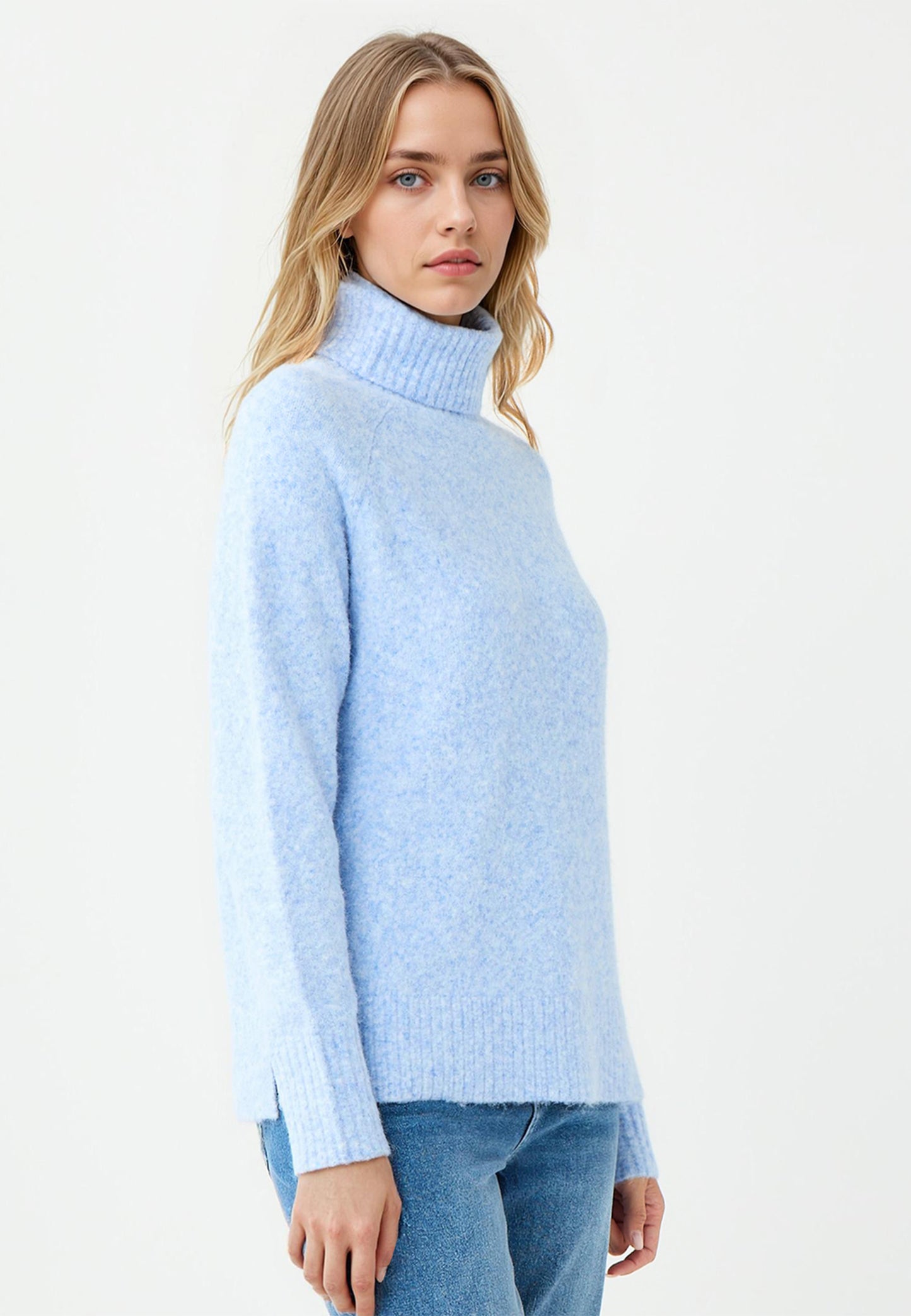 Regular Fit Polo Neck Light Blue Tricot Pullover