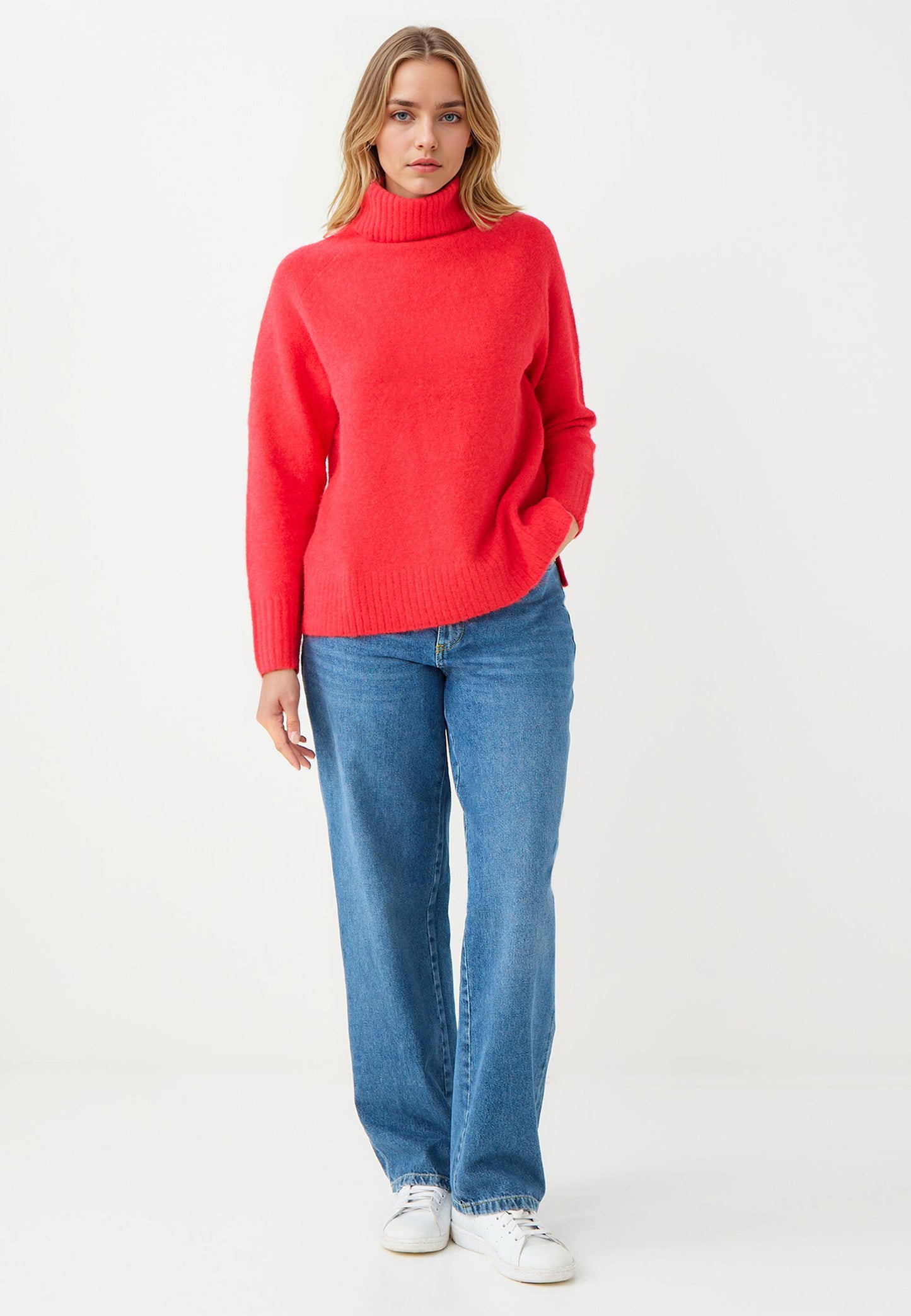 Regular Fit Polo Neck Red Tricot Pullover