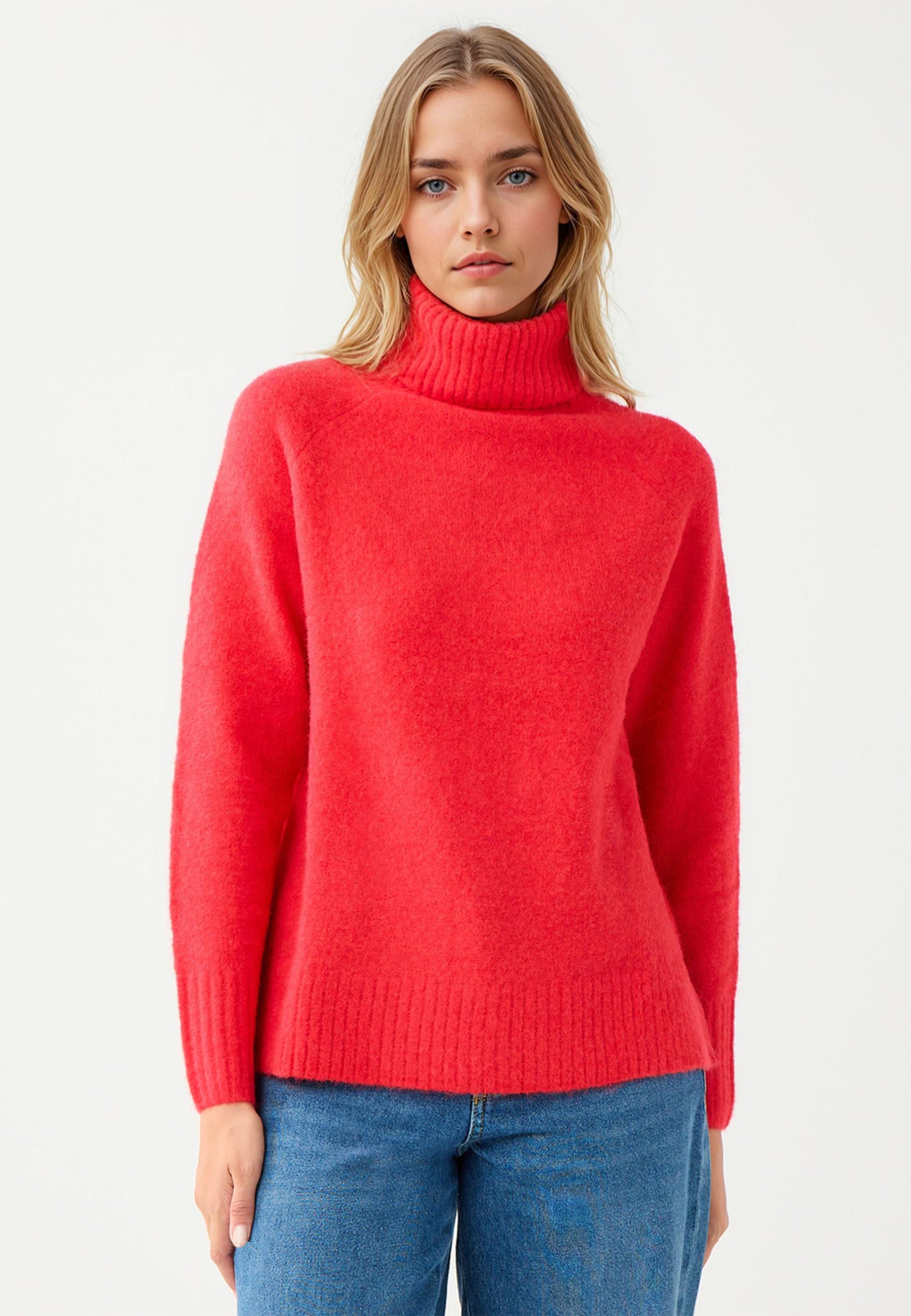 Regular Fit Polo Neck Red Tricot Pullover