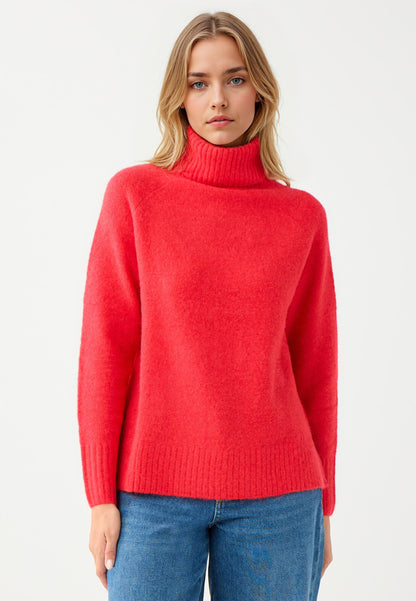 Regular Fit Polo Neck Red Tricot Pullover
