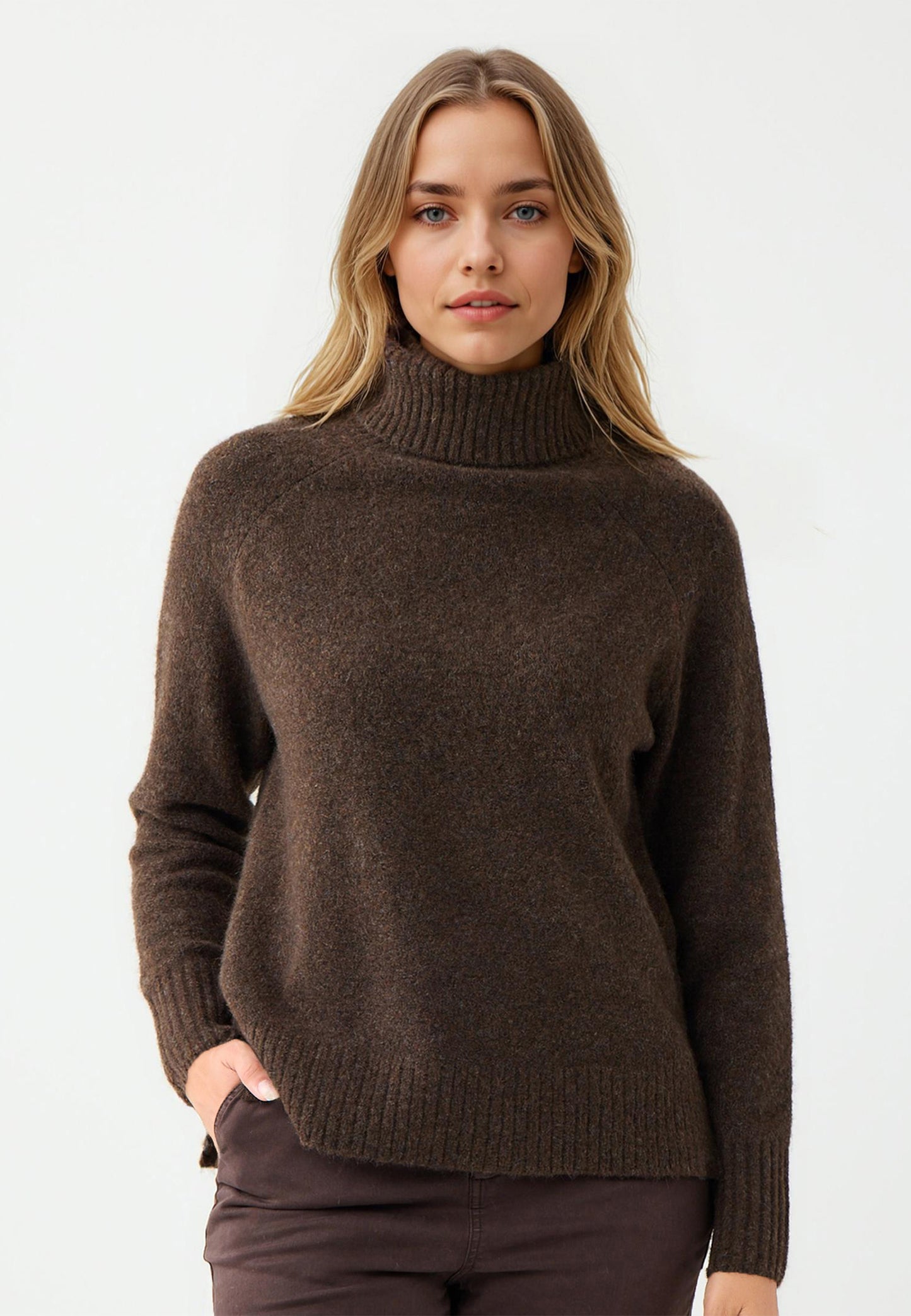 Regular Fit Polo Neck Biiter Brown Tricot Pullover