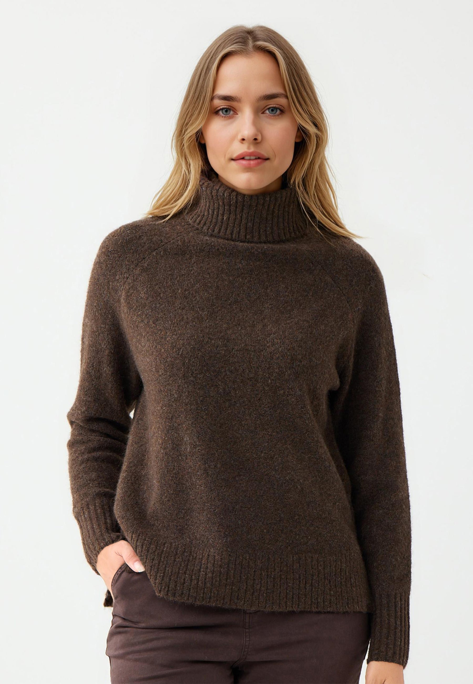 Regular Fit Polo Neck Biiter Brown Tricot Pullover