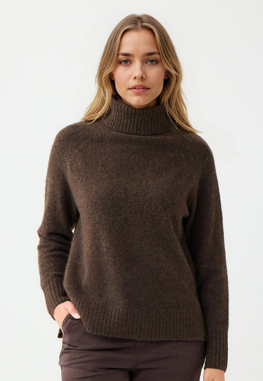 Regular Fit Polo Neck Biiter Brown Tricot Pullover