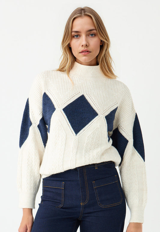 Regular Fit Polo neck Long Sleeve Tricot Ecru Pullover