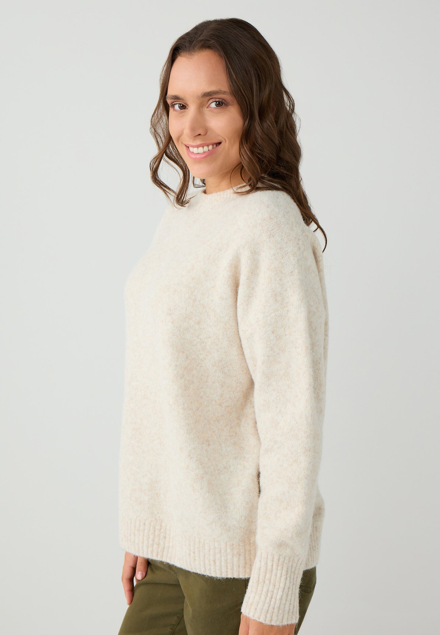 Loose Fit Crew neck Tricot Ecru Pullover