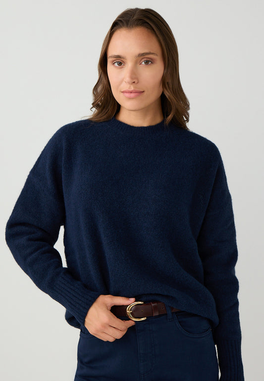 Loose Fit Crew Neck Tricot Dark Blue Pullover