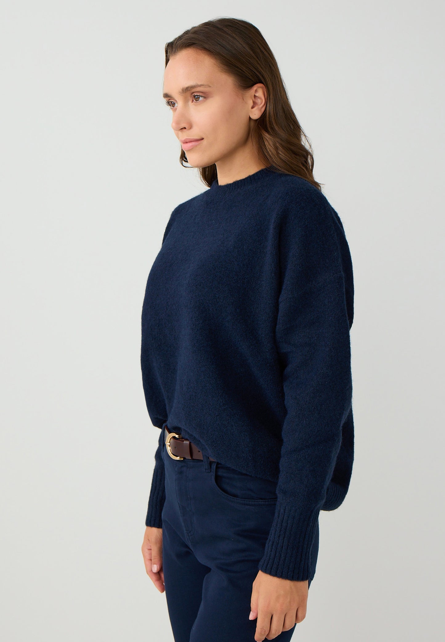 Loose Fit Crew Neck Tricot Dark Blue Pullover