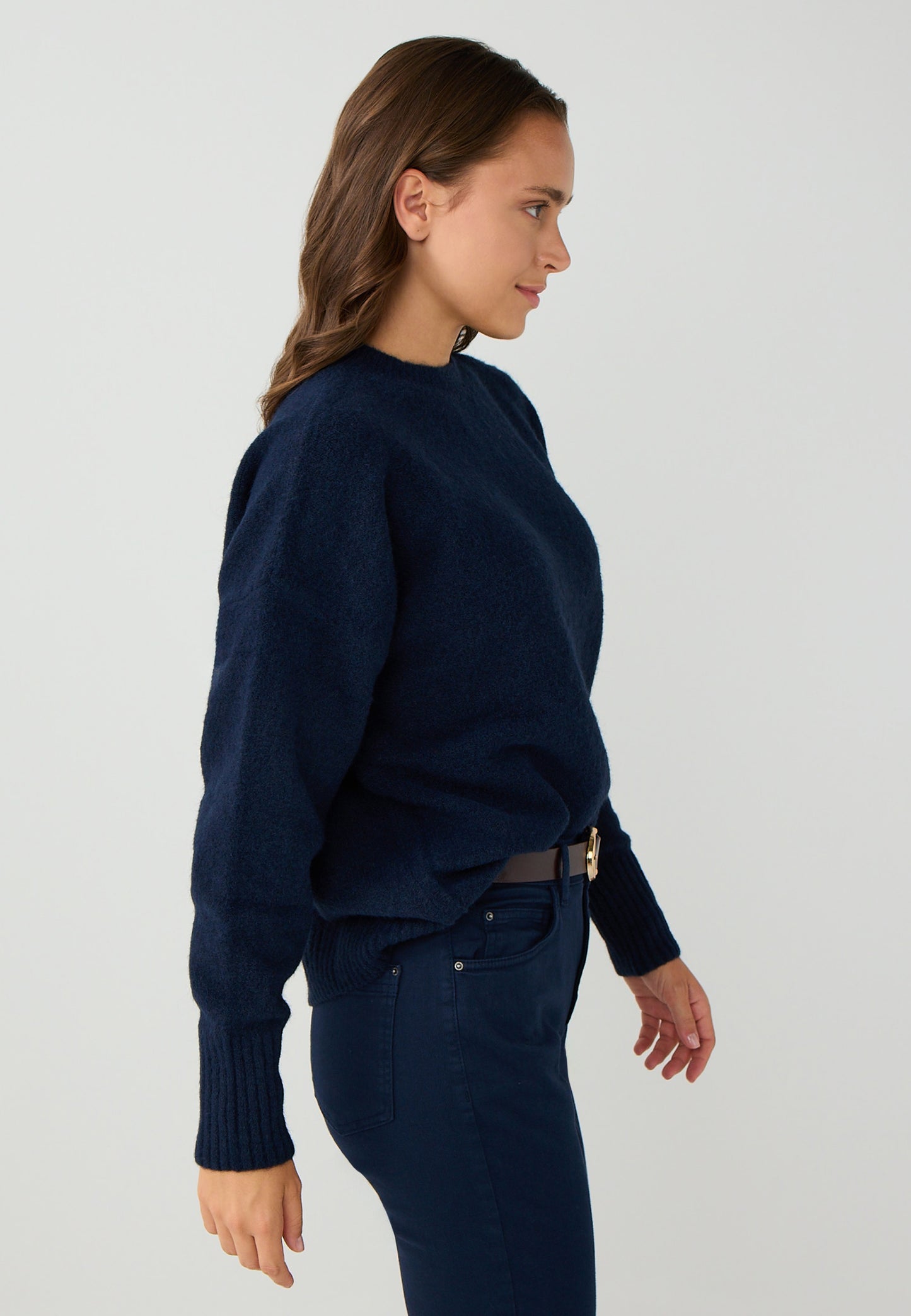 Loose Fit Crew Neck Tricot Dark Blue Pullover