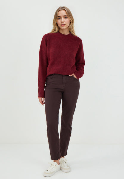 Loose Fit Crew Neck Burgundy Tricot Pullover