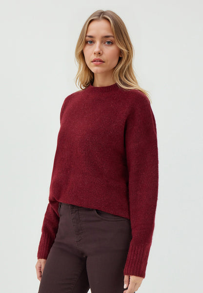 Loose Fit Crew Neck Burgundy Tricot Pullover