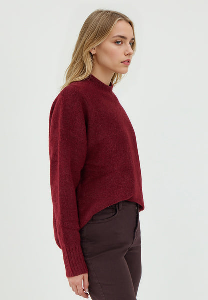 Loose Fit Crew Neck Burgundy Tricot Pullover