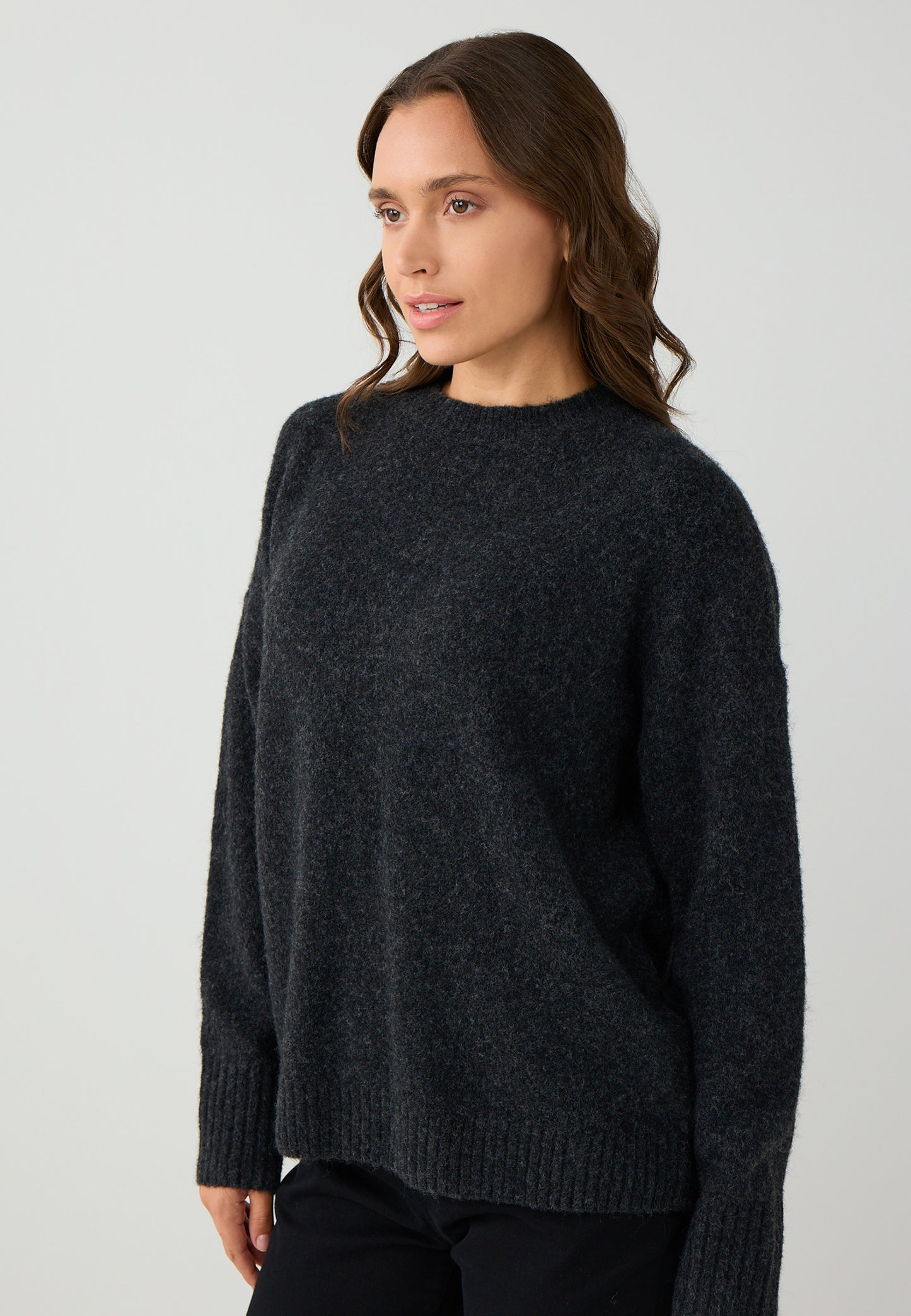 Loose Fit Crew neck Tricot Anthracite Pullover