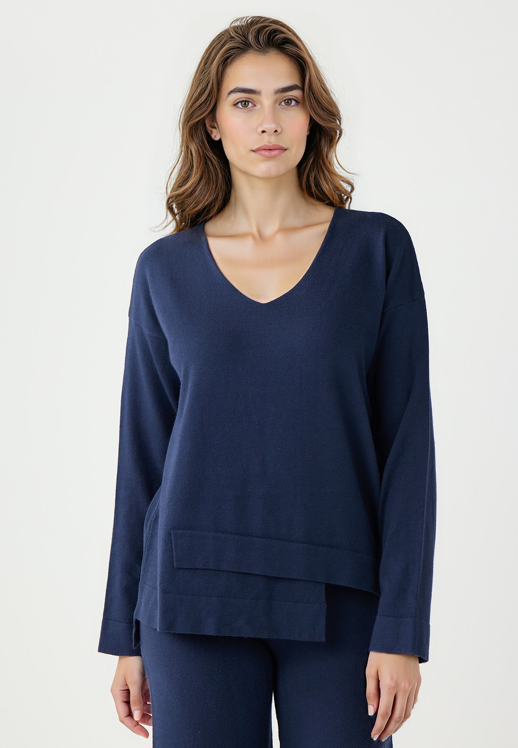 Long-Sleeved V-Neck Knit Sweater